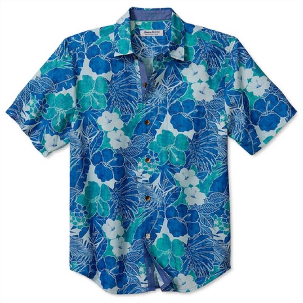 NEW TOMMY BAHAMA men's coconut point miramar blooms shirt in dark blue muse